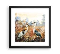 Cuadro Poster de Pared 30x30cm Póster Marco Grullas Aves Otoño Wall Art Prints
