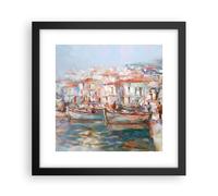 Cuadro Poster de Pared 30x30cm Póster Marco Isla Barcos Puerto Wall Art Prints