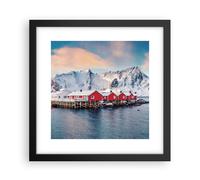 Cuadro Poster de Pared 30x30cm Póster Marco Lofoten Aldea Pesca Wall Art Prints