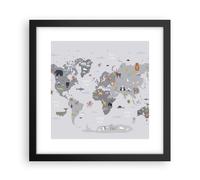 Cuadro Poster de Pared 30x30cm Póster Marco Mapa El Mundo Continentes Wall Art