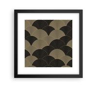 Cuadro Poster de Pared 30x30cm Póster Marco Negro Y Oro Círculos Gráficos Art