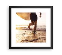 Cuadro Poster de Pared 30x30cm Póster Marco Surf Playa Alegría Wall Art Prints