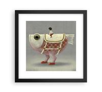 Cuadro Poster de Pared 30x30cm Póster Marco Surrealista Pescado Niño Wall Art