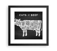 Cuadro Poster de Pared 30x30cm Póster Marco Vaca carne cocinar gráfico Wall Art