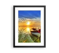 Cuadro Poster de Pared 30x40cm Barco lago puesta del sol verano la gente Art