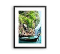 Cuadro Poster de Pared 30x40cm Marco Barco acantilados naturaleza rocas Wall Art