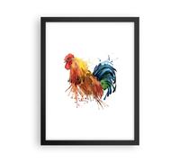 Cuadro Poster de Pared 30x40cm Marco Gallo Ilustration Animal colores Wall Art