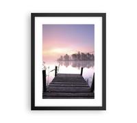 Cuadro Poster de Pared 30x40cm Marco Mañana salida del sol niebla lago Wall Art