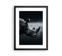 Cuadro Poster de Pared 30x40cm Marco Rinoceronte Blanco Y Negro Retrato Wall Art