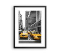 Cuadro Poster de Pared 30x40cm Marco Taxi ciudad calle transporte Wall Art