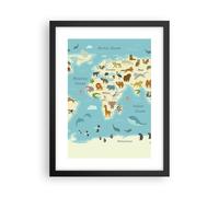 Cuadro Poster de Pared 30x40cm Póster Marco Animales El Mundo Mapa Wall Art