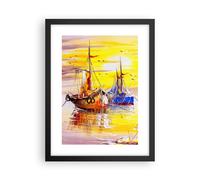 Cuadro Poster de Pared 30x40cm Póster Marco Barcos Sol mar viajes Wall Art