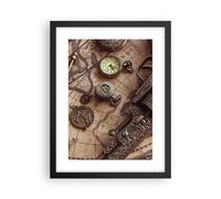 Cuadro Poster de Pared 30x40cm Póster Marco Cartografía Vintage Brújula Wall Art