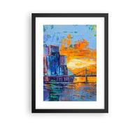 Cuadro Poster de Pared 30x40cm Póster Marco Ciudad Puente Empasto Wall Art