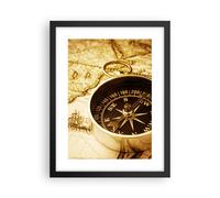 Cuadro Poster de Pared 30x40cm Póster Marco Compás viejo viajando viaje Wall Art