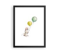 Cuadro Poster de Pared 30x40cm Póster Marco Conejito Globos Infantil Wall Art