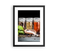 Cuadro Poster de Pared 30x40cm Póster Marco Especias Ajo Madera sal Wall Art