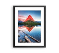 Cuadro Poster de Pared 30x40cm Póster Marco Lago Montañas Reflejo Wall Art