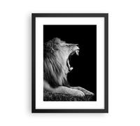 Cuadro Poster de Pared 30x40cm Póster Marco León Bostezo Blanco Y Negro Wall Art