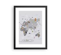 Cuadro Poster de Pared 30x40cm Póster Marco Mapa El Mundo Continentes Wall Art