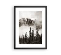 Cuadro Poster de Pared 30x40cm Póster Marco Niebla Montaña Bosque Wall Art