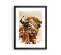 Cuadro Poster de Pared 30x40cm Póster Marco Toro Escocés Acuarela Wall Art