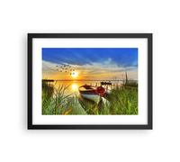 Cuadro Poster de Pared 40x30cm Barco lago puesta del sol verano la gente Art