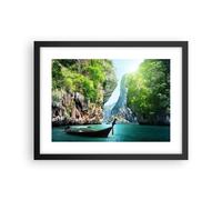 Cuadro Poster de Pared 40x30cm Marco Barco acantilados naturaleza rocas Art