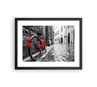Cuadro Poster de Pared 40x30cm Marco Calle bicicletas adoquines edificio Art