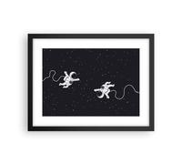 Cuadro Poster de Pared 40x30cm Marco Dibujos animados astronautas cosmos Art