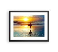 Cuadro Poster de Pared 40x30cm Marco Surfista puesta de sol océano bordo Art