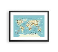 Cuadro Poster de Pared 40x30cm Póster Marco Animales El Mundo Mapa Wall Art