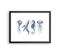 Cuadro Poster de Pared 40x30cm Póster Marco Animales Marinos Infantiles Wall Art