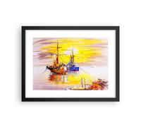 Cuadro Poster de Pared 40x30cm Póster Marco Barcos Sol mar viajes Wall Art