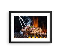 Cuadro Poster de Pared 40x30cm Póster Marco Carne parrilla llamas comida Art