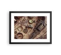 Cuadro Poster de Pared 40x30cm Póster Marco Cartografía Vintage Brújula Wall Art