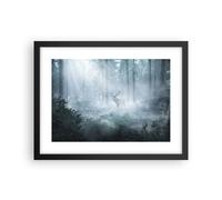 Cuadro Poster de Pared 40x30cm Póster Marco Ciervo Bosque Amanecer Wall Art