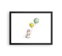 Cuadro Poster de Pared 40x30cm Póster Marco Conejito Globos Infantil Wall Art