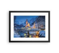 Cuadro Poster de Pared 40x30cm Póster Marco Festivo Iglesia Nieve Wall Art