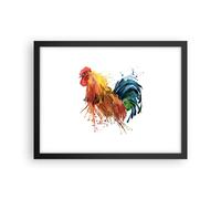 Cuadro Poster de Pared 40x30cm Póster Marco Gallo Ilustration Animal colores Art