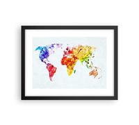 Cuadro Poster de Pared 40x30cm Póster Marco Mundo mapa colorido continentes Art