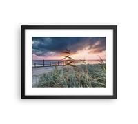 Cuadro Poster de Pared 40x30cm Póster Marco Playa Hierba Horizonte Wall Art