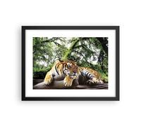 Cuadro Poster de Pared 40x30cm Póster Marco Tigre Selva Descanso Wall Art Prints