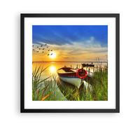 Cuadro Poster de Pared 40x40cm Barco lago puesta del sol verano la gente Art
