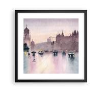 Cuadro Poster de Pared 40x40cm Marco Acuarela Ciudad Monumentos Históricos Art