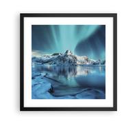 Cuadro Poster de Pared 40x40cm Póster Marco Amanecer Polar Montañas Wall Art