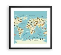 Cuadro Poster de Pared 40x40cm Póster Marco Animales El Mundo Mapa Wall Art
