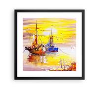 Cuadro Poster de Pared 40x40cm Póster Marco Barcos Sol mar viajes Wall Art