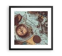 Cuadro Poster de Pared 40x40cm Póster Marco Brújula Vintage Mapa Wall Art Prints