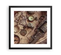 Cuadro Poster de Pared 40x40cm Póster Marco Cartografía Vintage Brújula Wall Art
